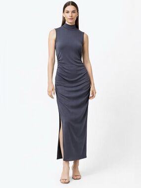 H&M Ribbed Mock Neck Midi Dress Grey Ruched Small Screen Worn Cruel Intentions